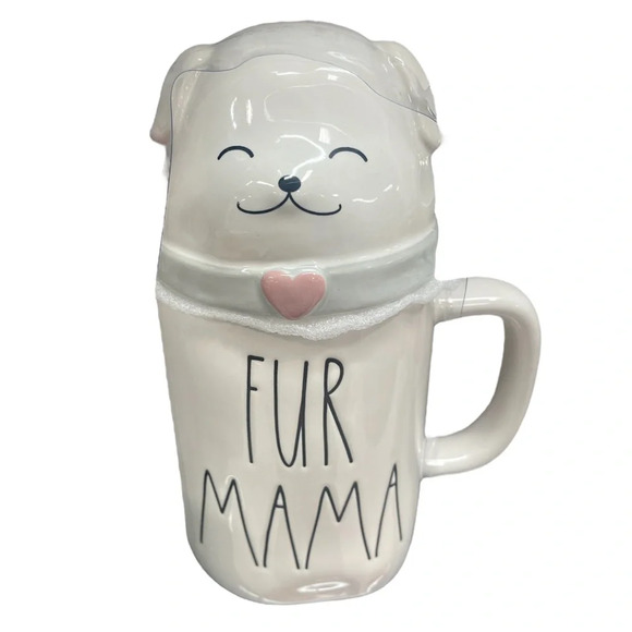 Brand NEW w/Tags Rae Dunn FUR MAMA Mug with Puppy Topper - Picture 1 of 3